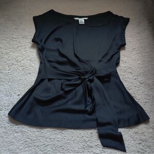 Diane Von Furstenberg Della Black Faux Wrap Blouse Top Silk Blend